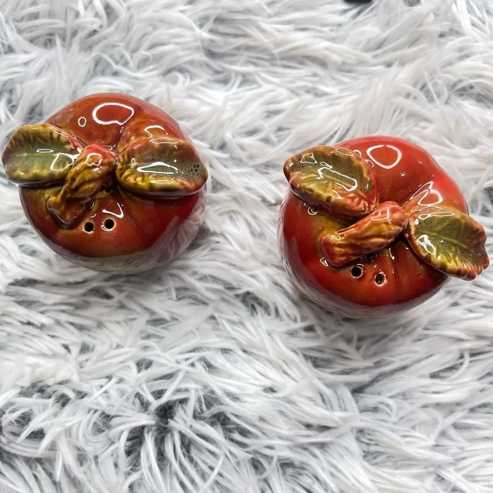 Vintage Red Apple Glazed Ceramic Salt and Pepper Shakers, 2-Piece Matching Set